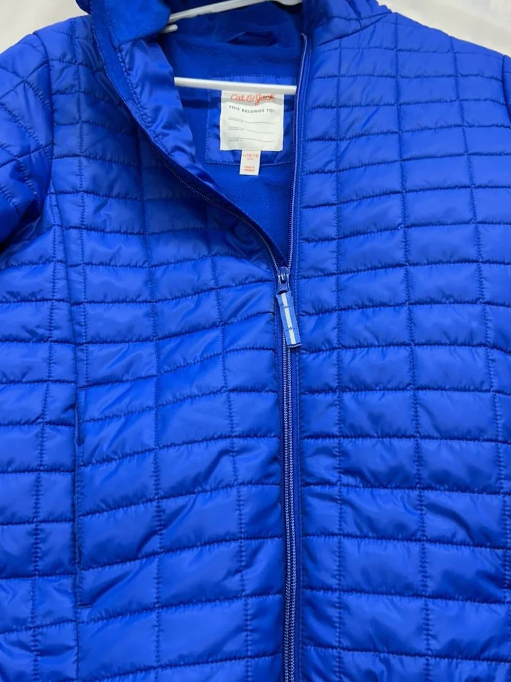Cat & Jack Kids Large 10/12 Hooded Puffer Jacket Blue Fleece Lined Winter Coat N